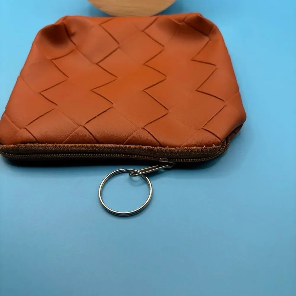 Caramel Brown Quilted Women's Zippered Coin Purse With‎ Key Ring